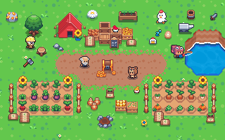 Pixel art farm gameplay in Sunflower Island — grow crops on your blockchain farm